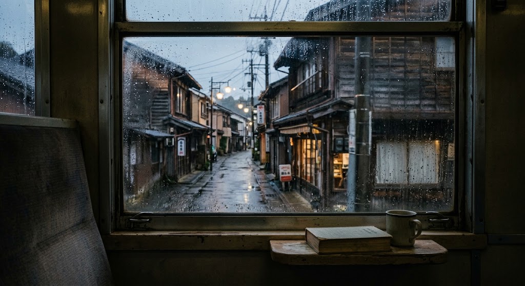静かな窓辺と街の風景